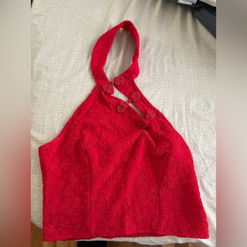 Red Lace Halter Top